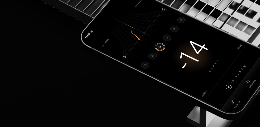 Minimalist Guitar Tuner angled hardware render